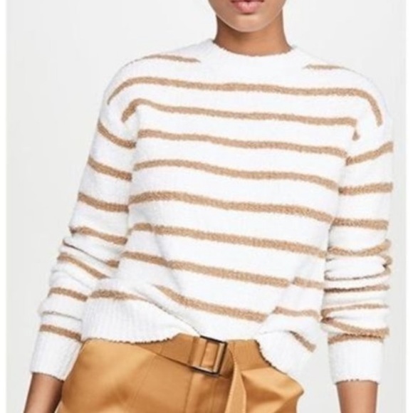 $395 Sz M Vince Striped Fuzzy Boucle Knit Waffle Stitch Crew Neck Sweater - Picture 1 of 7